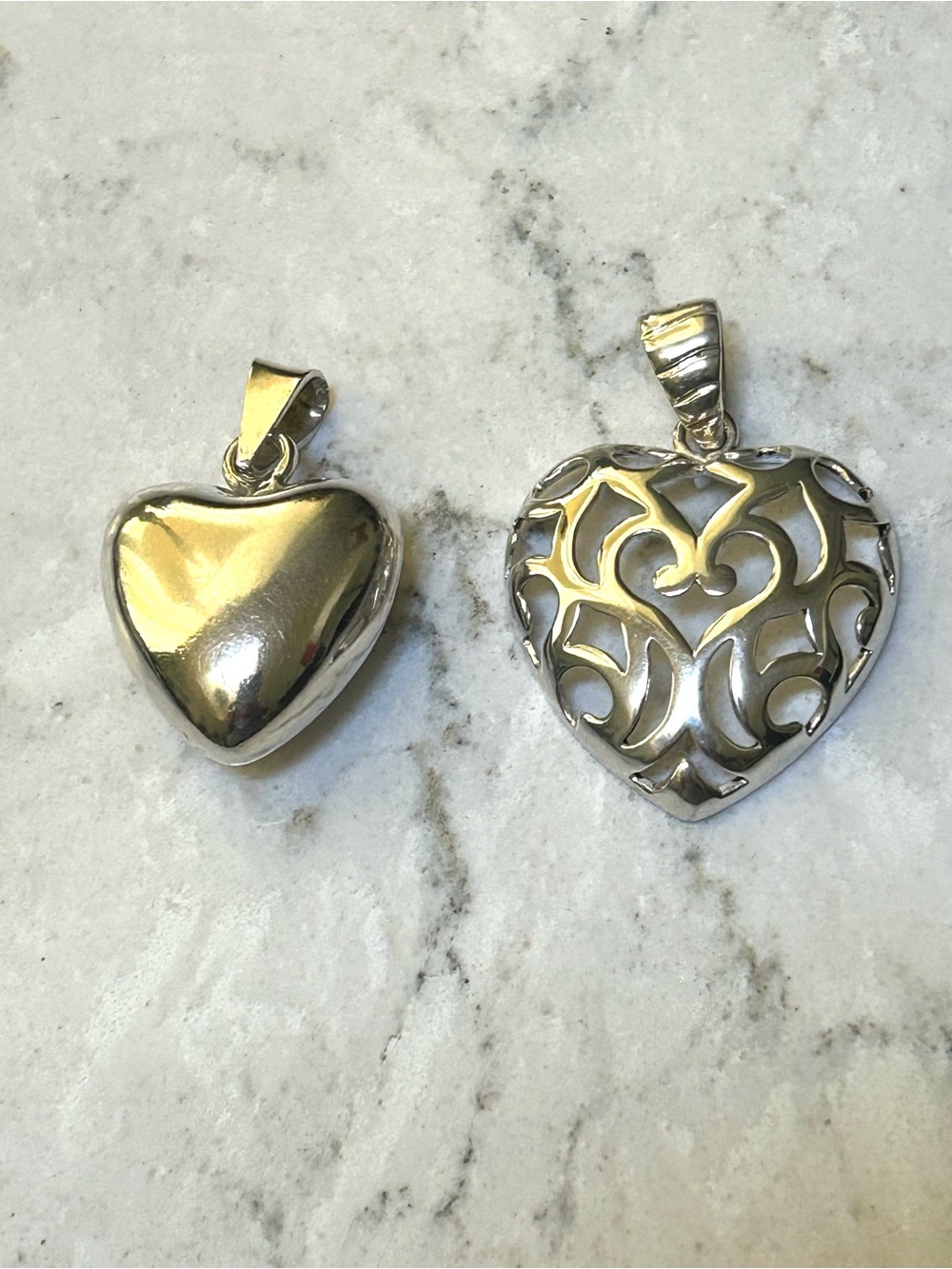 925 Sterling Silver Heart Italian Milor Filigree Pendant and Puff Heart Pendant